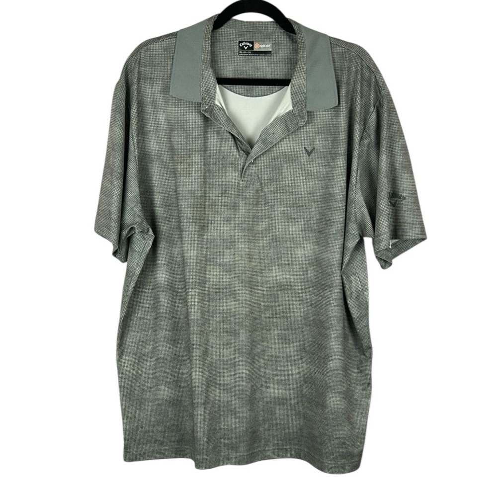 Callaway Mens Opti Dry V Neck Short Sleeve Casual Golf Polo Shirt XL Grey